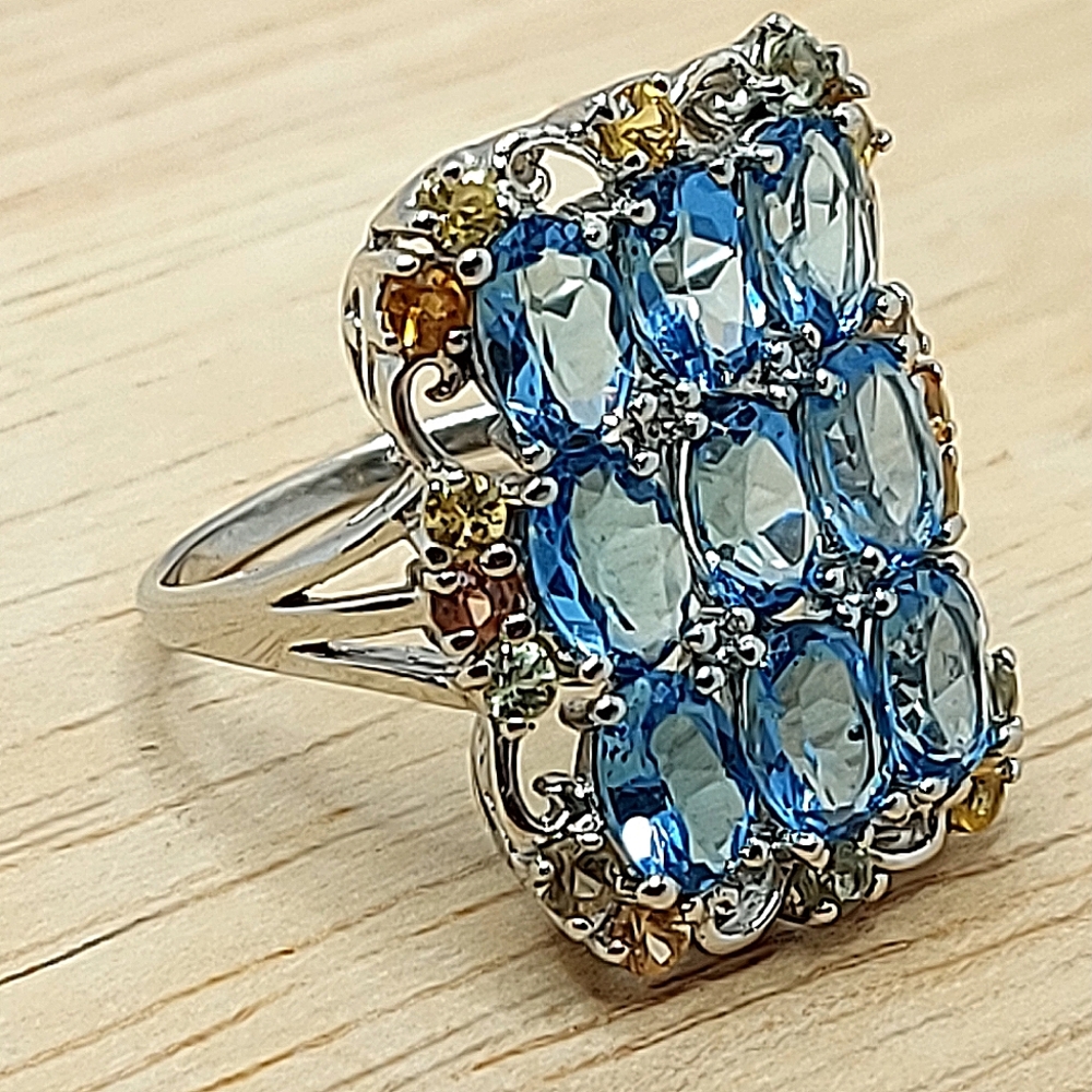 Natural Oval Swiss Blue Topaz 6x4mm  Sapphire 925 Sterling Silver Ring Sz 7‎ - Picture 5 of 13